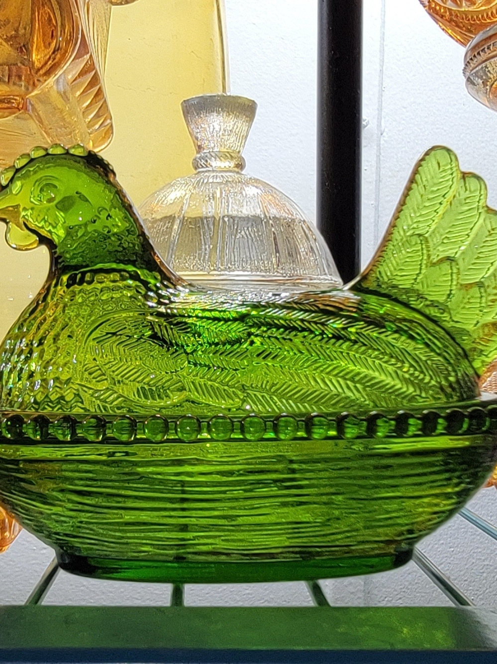 Green Glass Hen Dish - Brand Unknown 4" Imported New